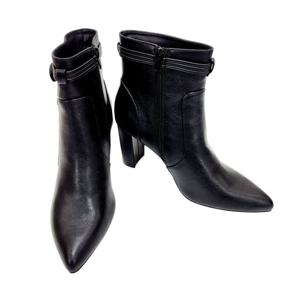 Womens Pointed Toe Ankle Boots Blocked Mid Heel Bow Side Faux Suede Chelsea 9 - Picture 7 of 16